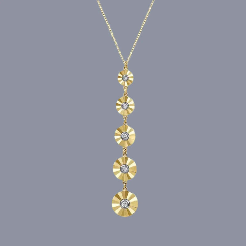 14K Y Gold 0.13ctw Diamond Long Drop 5 Disc Pendant - Walter Bauman Jewelers