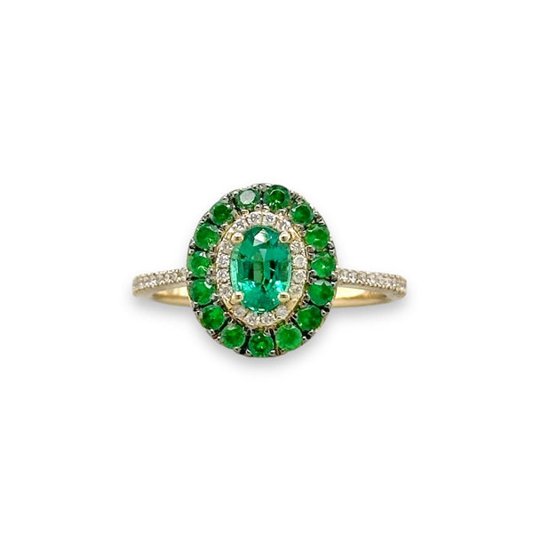 14K Y Gold 0.14ctw Diamond 0.51ctw Emerald 0.45ctw Tsavorite Ring - Walter Bauman Jewelers