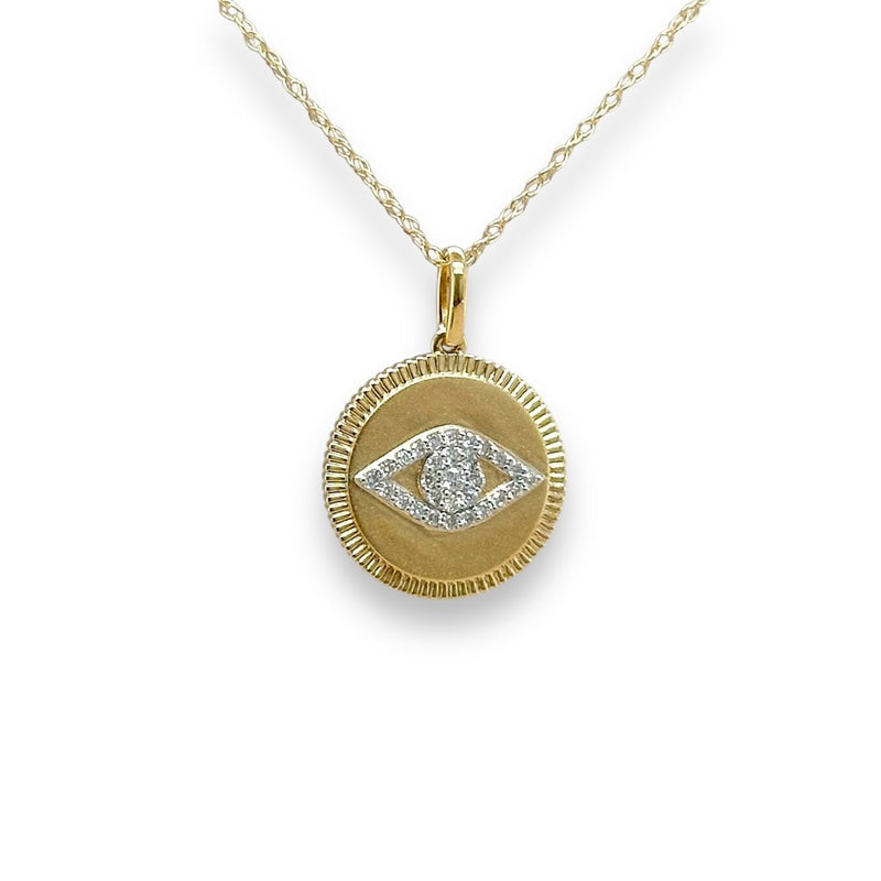 14K Y Gold 0.14ctw H/I1 Diamond Eye Disc Pendant - Walter Bauman Jewelers