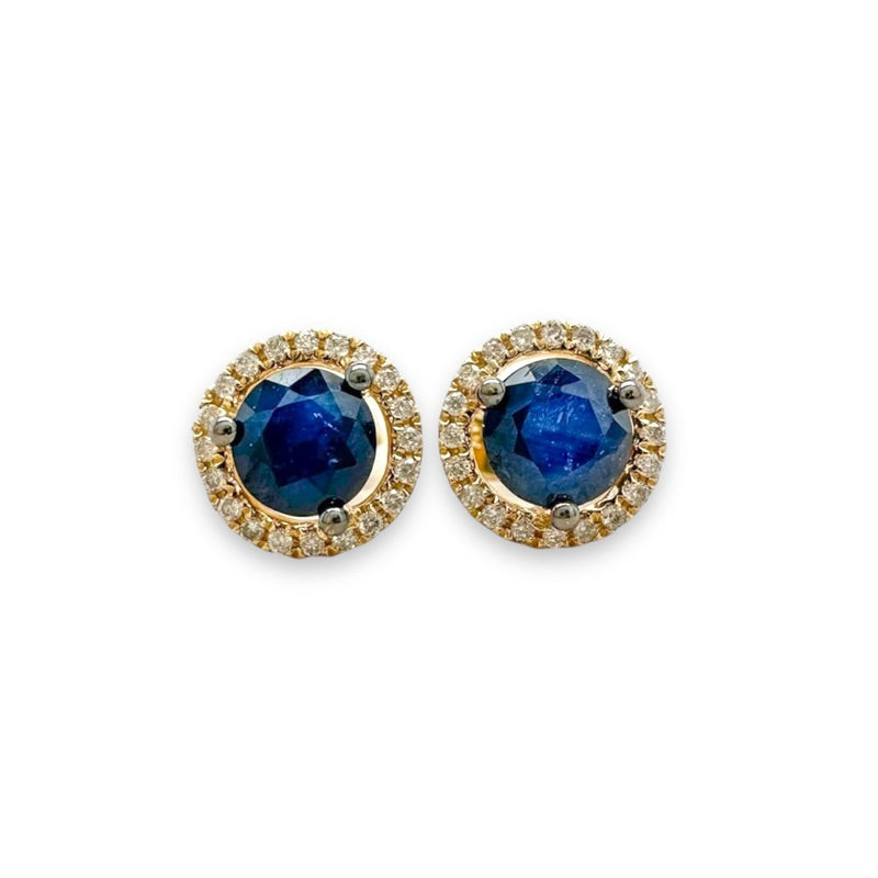 14K Y Gold 0.15ctw Diamond 1.60ctw Sapphire Halo Earrings - Walter Bauman Jewelers