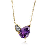 14K Y Gold 0.15ctw Diamond and 4.62ct Pear Shape Amethyst Pendant - Walter Bauman Jewelers