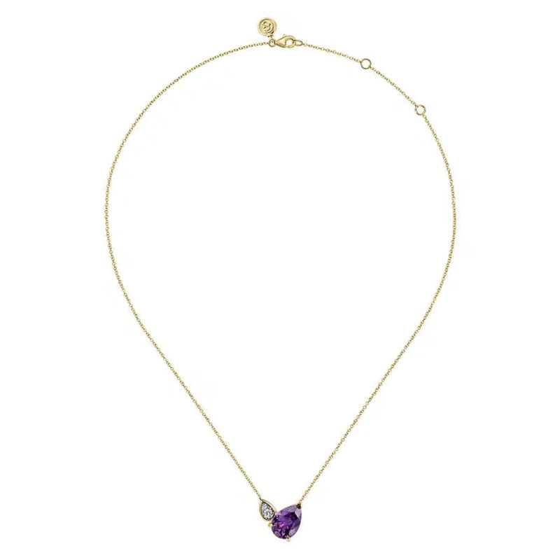 14K Y Gold 0.15ctw Diamond and 4.62ct Pear Shape Amethyst Pendant - Walter Bauman Jewelers