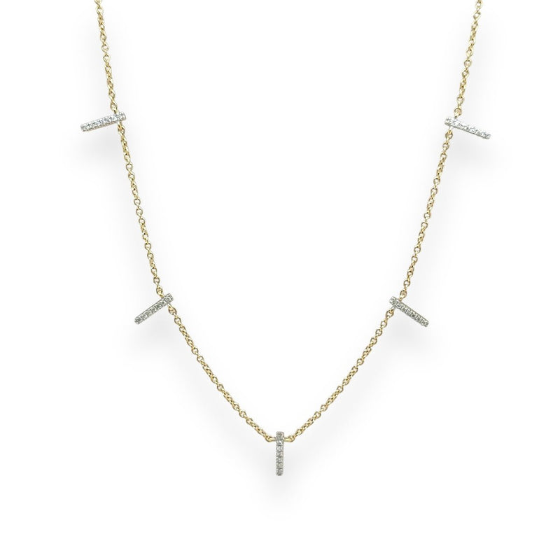 14K Y Gold 0.16ct H/SI1 Diamond Bar Station Necklace - Walter Bauman Jewelers