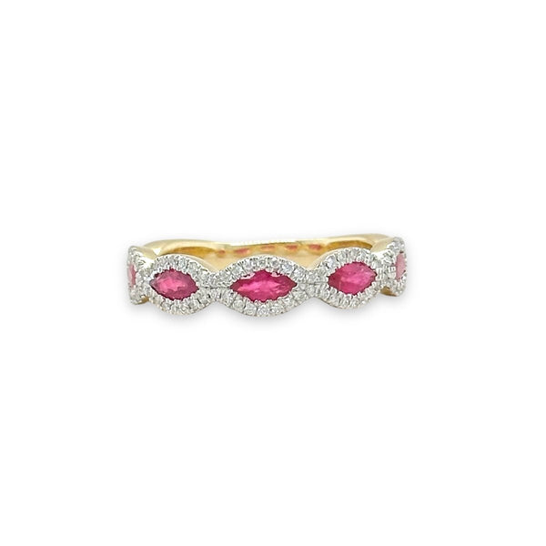 14K Y Gold 0.22ctw Diamond 0.80ctw Marquise Shape Ruby Ring - Walter Bauman Jewelers