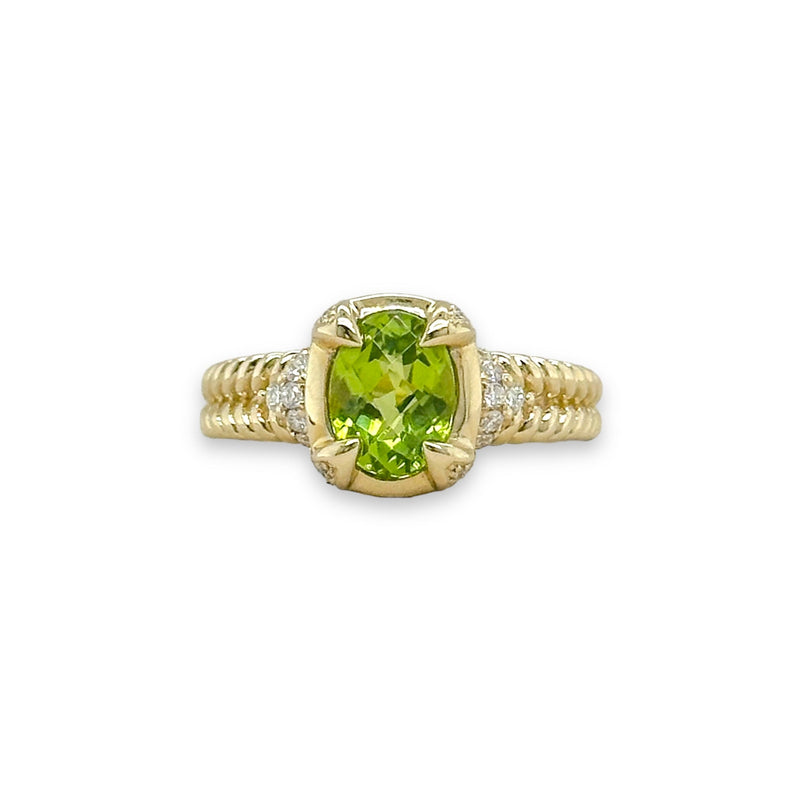 14K Y Gold 0.23ctw Diamond and 1.46ct Peridot Oval Ring - Walter Bauman Jewelers