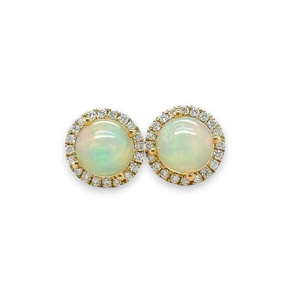 14K Y Gold 0.24ctw G/SI1-2 Diamond and 2.38ctw Opal Halo Stud Earrings - Walter Bauman Jewelers