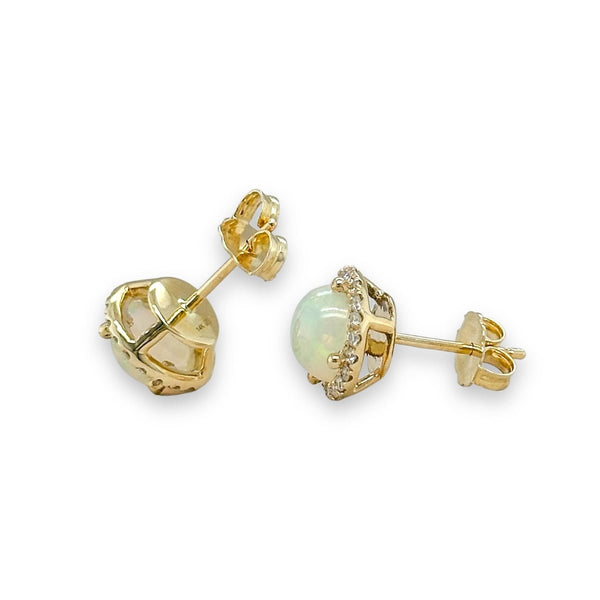 14K Y Gold 0.24ctw G/SI1-2 Diamond and 2.38ctw Opal Halo Stud Earrings - Walter Bauman Jewelers