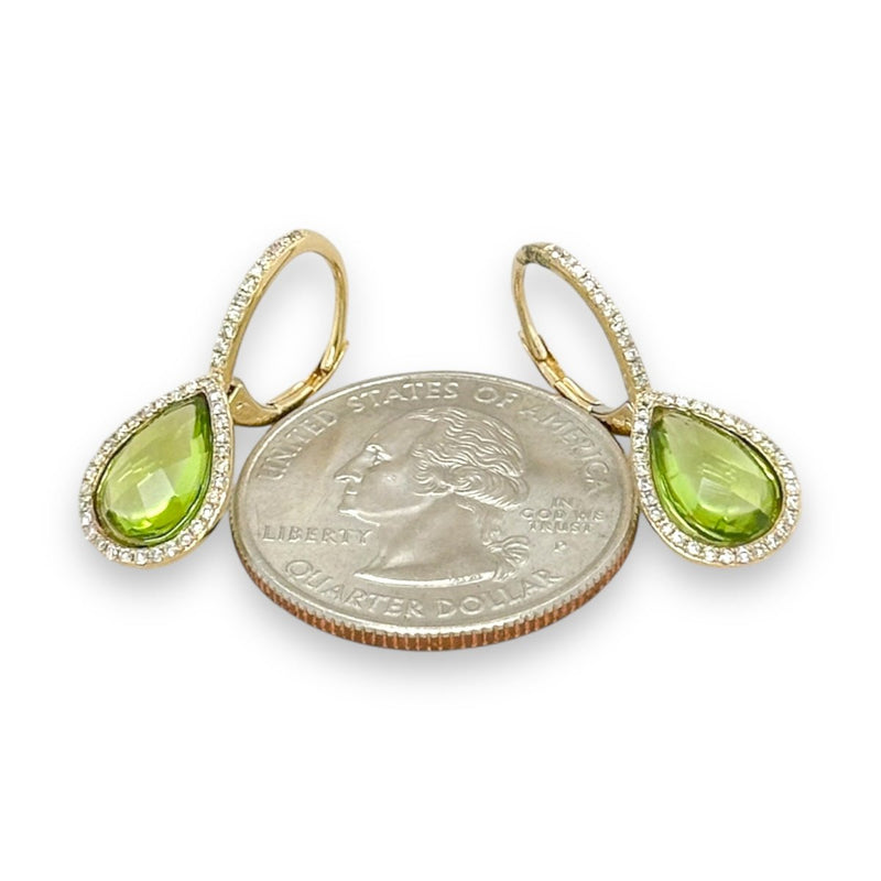 14K Y Gold 0.27ctw G/I1 Diamond and 4.10ctw Peridot Drop Earrings - Walter Bauman Jewelers