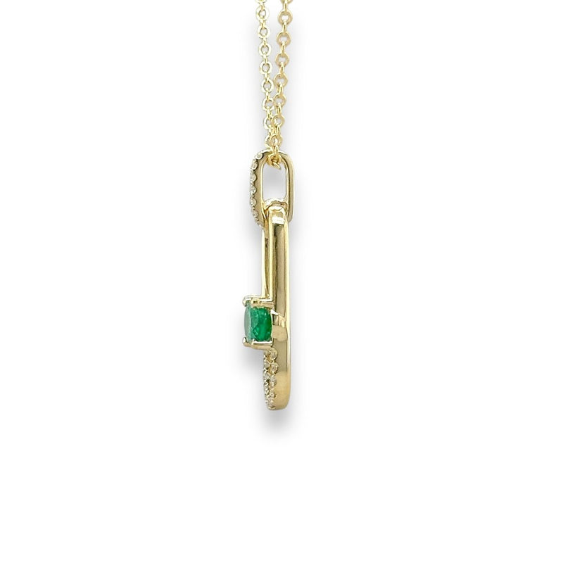 14K Y Gold 0.46ct Oval Emerald and 0.06ctw G/SI1 Diamond Pendant - Walter Bauman Jewelers