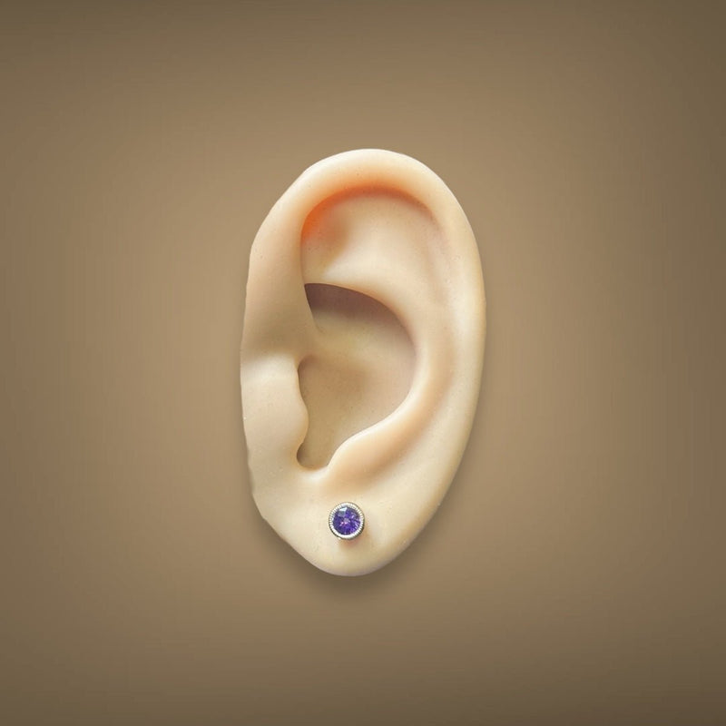 14K Y Gold 0.48ctw 5mm Bezel Set Round Amethyst Earrings - Walter Bauman Jewelers