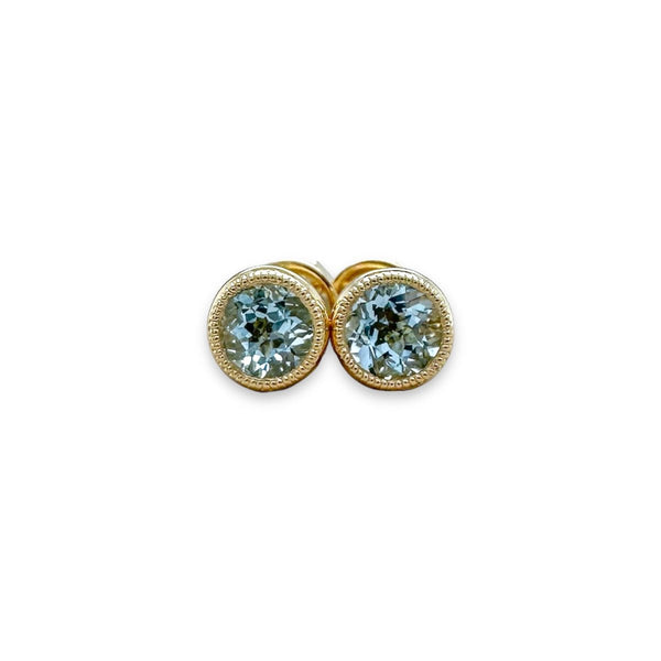 14K Y Gold 0.49ctw 5mm Bezel Set Round Aquamarine Earrings - Walter Bauman Jewelers