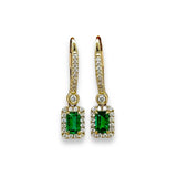 14K Y Gold 0.56ctw Emerald and 0.33ctw Emerald Cut Drop Diamond Earrings - Walter Bauman Jewelers