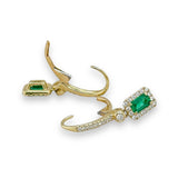 14K Y Gold 0.56ctw Emerald and 0.33ctw Emerald Cut Drop Diamond Earrings - Walter Bauman Jewelers