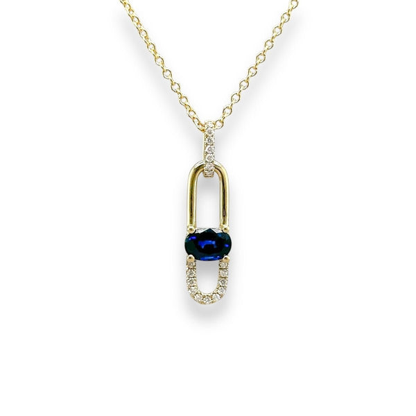 14K Y Gold 0.58ct Oval Sapphire and 0.06ctw G/SI1 Diamond Pendant - Walter Bauman Jewelers