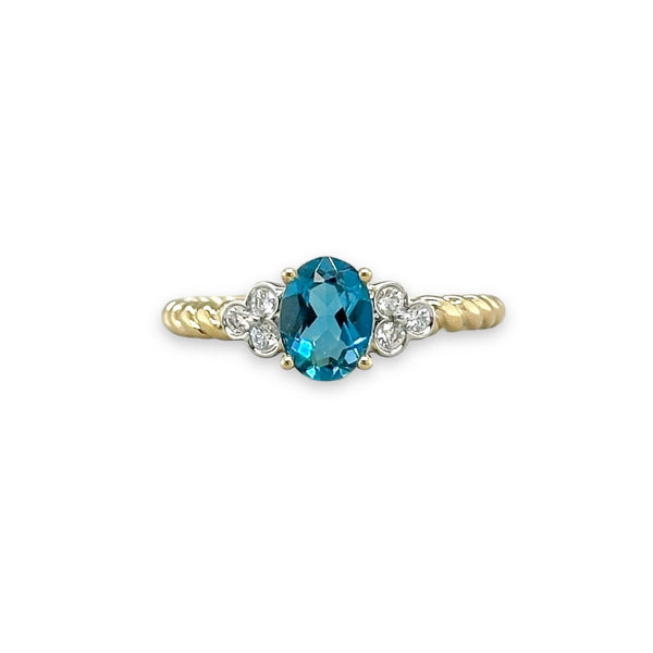 14K Y Gold 0.81ct Blue Topaz and 0.09ctw G/SI1 Diamond Ring - Walter Bauman Jewelers