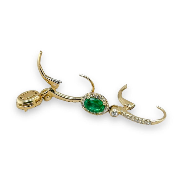 14K Y Gold 0.89ctw Emerald and 0.26 Diamond Drop Earrings - Walter Bauman Jewelers