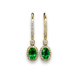 14K Y Gold 0.89ctw Emerald and 0.26 Diamond Drop Earrings - Walter Bauman Jewelers