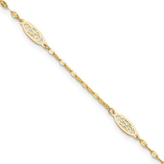 14K Y Gold 10" Filigree Ankle Bracelet - Walter Bauman Jewelers