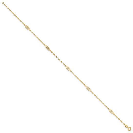 14K Y Gold 10" Filigree Ankle Bracelet - Walter Bauman Jewelers