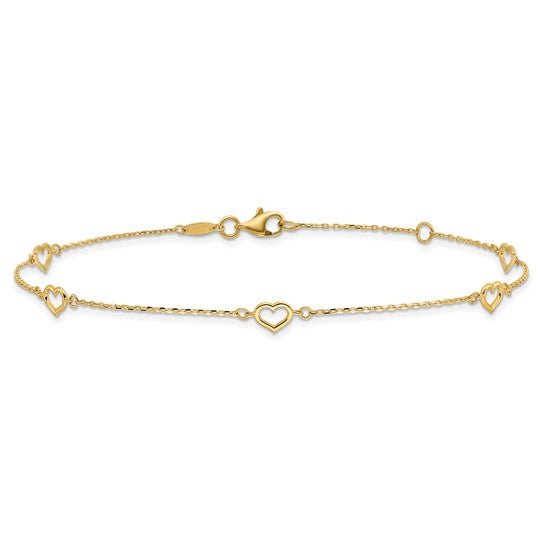 14K Y Gold 10" Heart Ankle Bracelet - Walter Bauman Jewelers