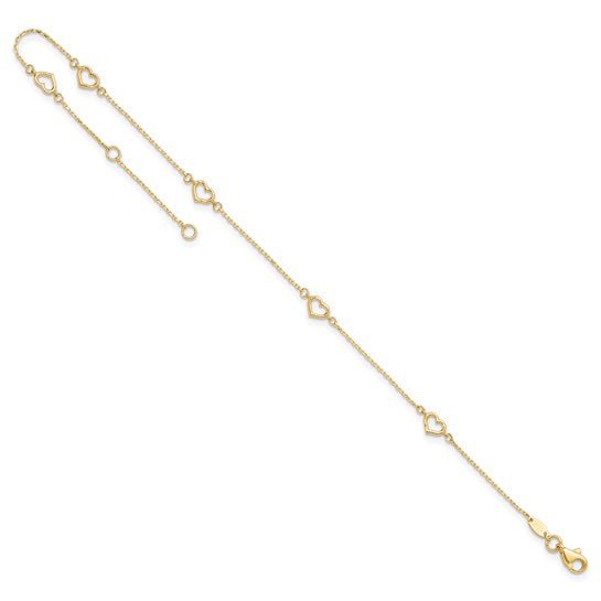 14K Y Gold 10" Heart Ankle Bracelet - Walter Bauman Jewelers