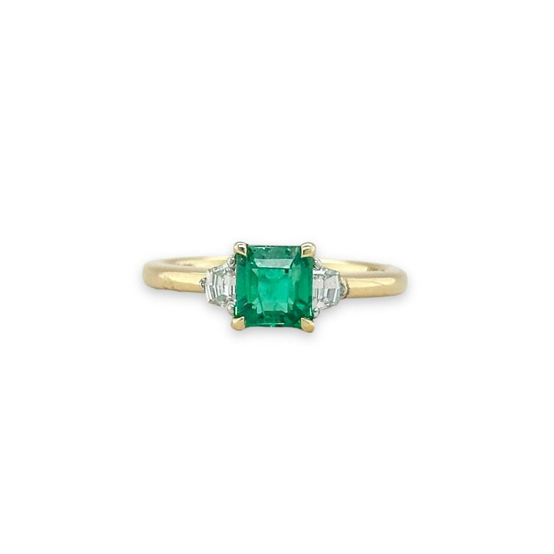 14K Y Gold 1.02ctw Square Emerald and 0.20ctw Diamond Ring - Walter Bauman Jewelers