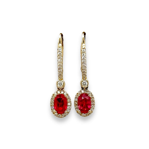 14K Y Gold 1.06ctw Rubies and 0.26 Diamond Drop Earrings - Walter Bauman Jewelers