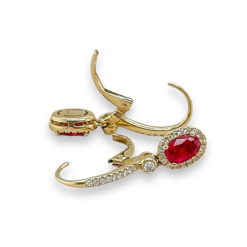 14K Y Gold 1.06ctw Rubies and 0.26 Diamond Drop Earrings - Walter Bauman Jewelers