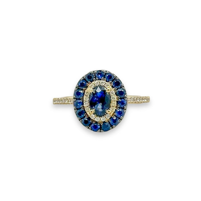 14K Y Gold 1.13ctw Sapphire and 0.14ctw Diamond Oval Ring - Walter Bauman Jewelers