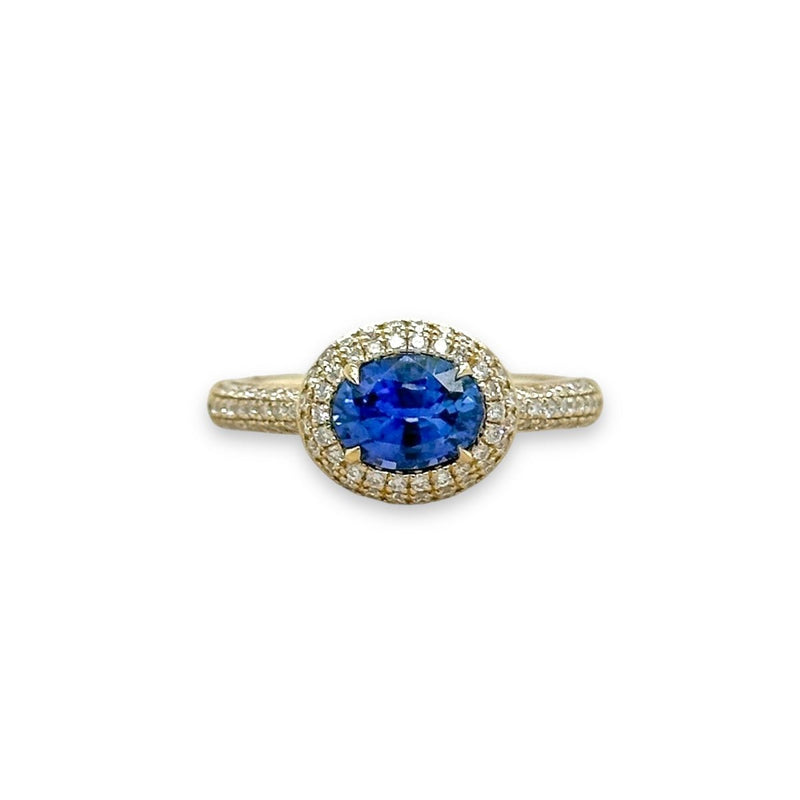 14K Y Gold 1.21ctw Sapphire and 0.39ctw Halo Diamond Ring - Walter Bauman Jewelers