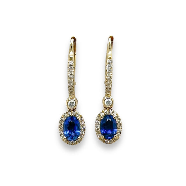 14K Y Gold 1.27ctw Sapphire and 0.26 Diamond Drop Earrings - Walter Bauman Jewelers