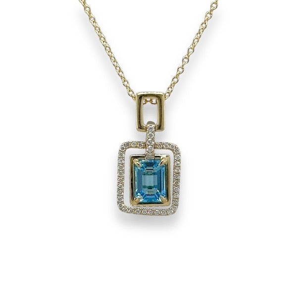 14K Y Gold 1.30ct London Blue Topaz and 0.14ct G/SI1 Diamond Pendant - Walter Bauman Jewelers