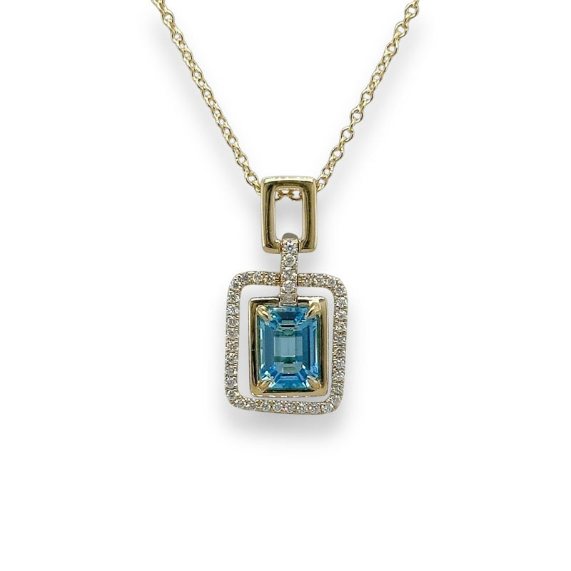 14K Y Gold 1.30ct London Blue Topaz and 0.14ct G/SI1 Diamond Pendant - Walter Bauman Jewelers