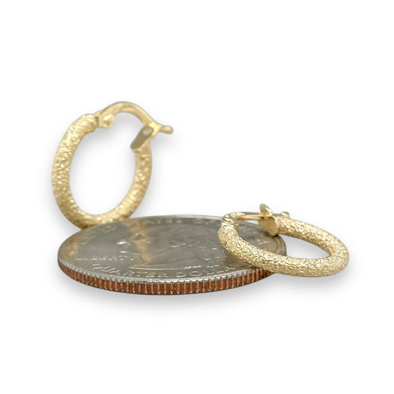 14K Y Gold 14mm Textured Hoop Earrings - Walter Bauman Jewelers