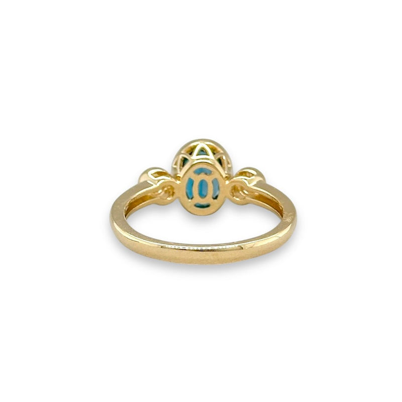 14K Y Gold 1.52ct Bezel Set Blue Topaz and 0.11ctw G/SI1 Diamond Ring - Walter Bauman Jewelers