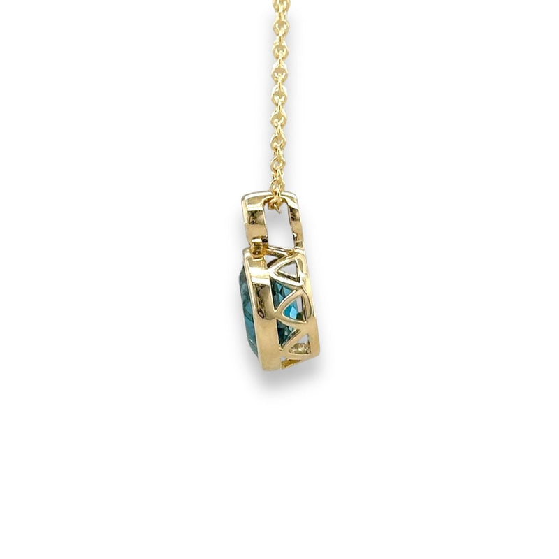 14K Y Gold 1.55ct London Blue Topaz and 0.05ct G/SI1 Diamond Pendant - Walter Bauman Jewelers