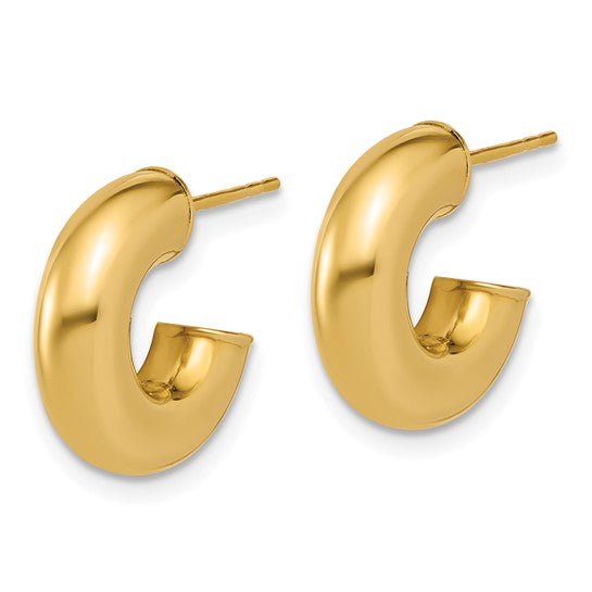 14K Y Gold 15.5mm Polished J-Hoop Post Earrings - Walter Bauman Jewelers