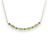 14K Y Gold 16" 0.22ctw Diamond and 0.28ctw Emerlads Curved Bar Necklace - Walter Bauman Jewelers