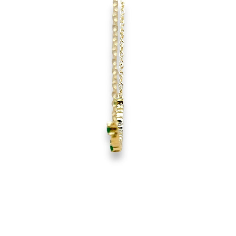 14K Y Gold 16" 0.22ctw Diamond and 0.28ctw Emerlads Curved Bar Necklace - Walter Bauman Jewelers