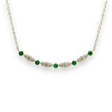 14K Y Gold 16" 0.22ctw Diamond and 0.28ctw Emerlads Curved Bar Necklace - Walter Bauman Jewelers