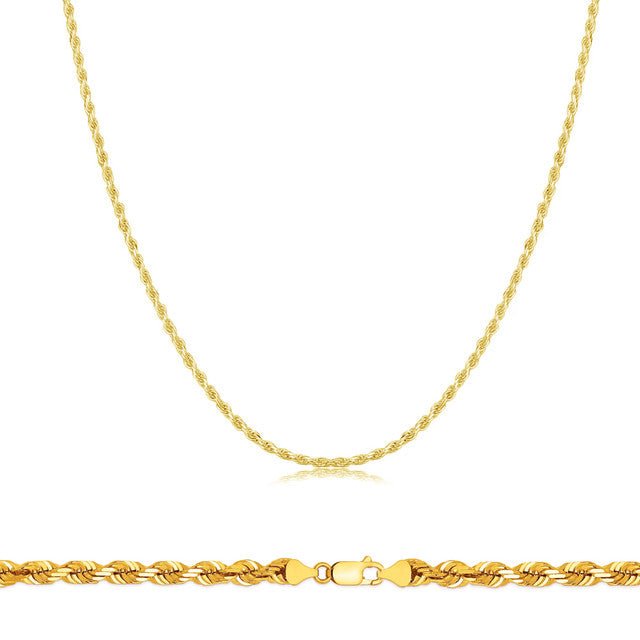 14K Y Gold 16" Dia Cut Rope Chain 1.3mm - Walter Bauman Jewelers