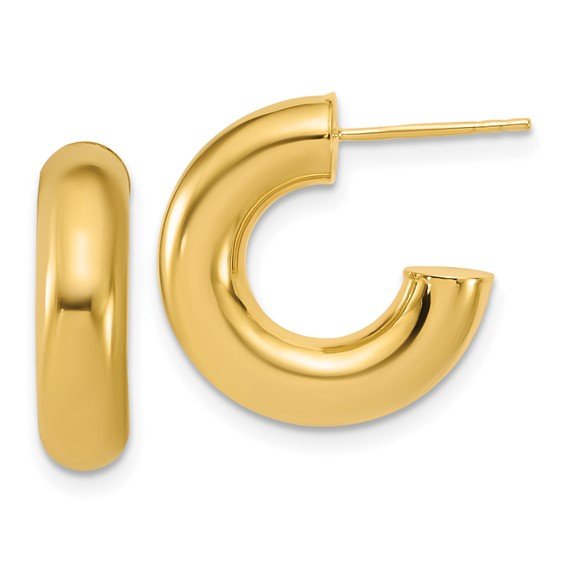 14K Y Gold 17.5mm Polished J-Hoop Post Earrings - Walter Bauman Jewelers