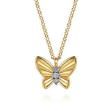 14K Y Gold 18" 0.03ctw G/SI2 Diamond Butterfly Pendant - Walter Bauman Jewelers