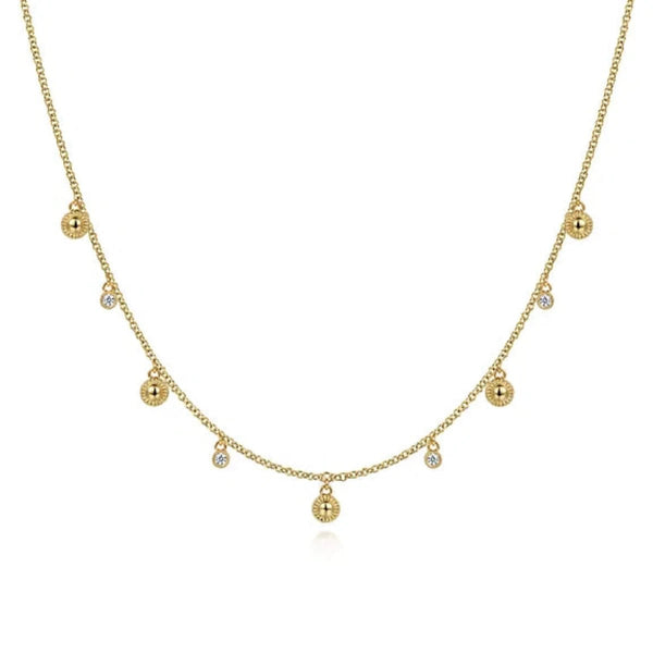 14K Y Gold 18" 0.10cttw Station Necklace with Diamond Drops - Walter Bauman Jewelers