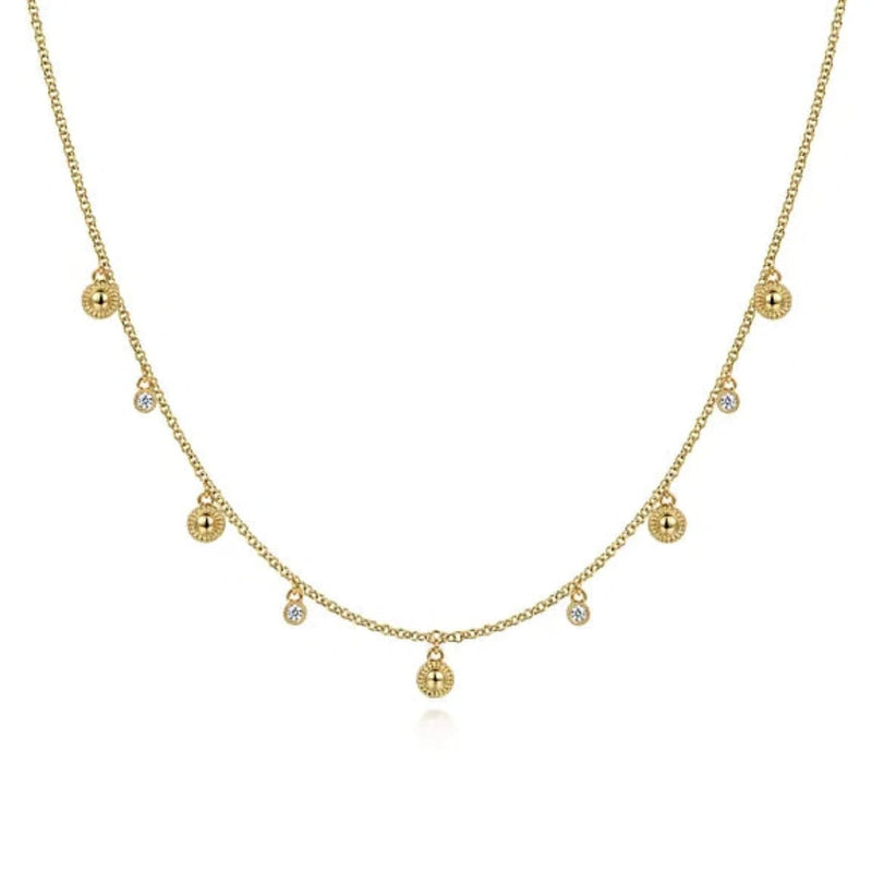 14K Y Gold 18" 0.10cttw Station Necklace with Diamond Drops - Walter Bauman Jewelers