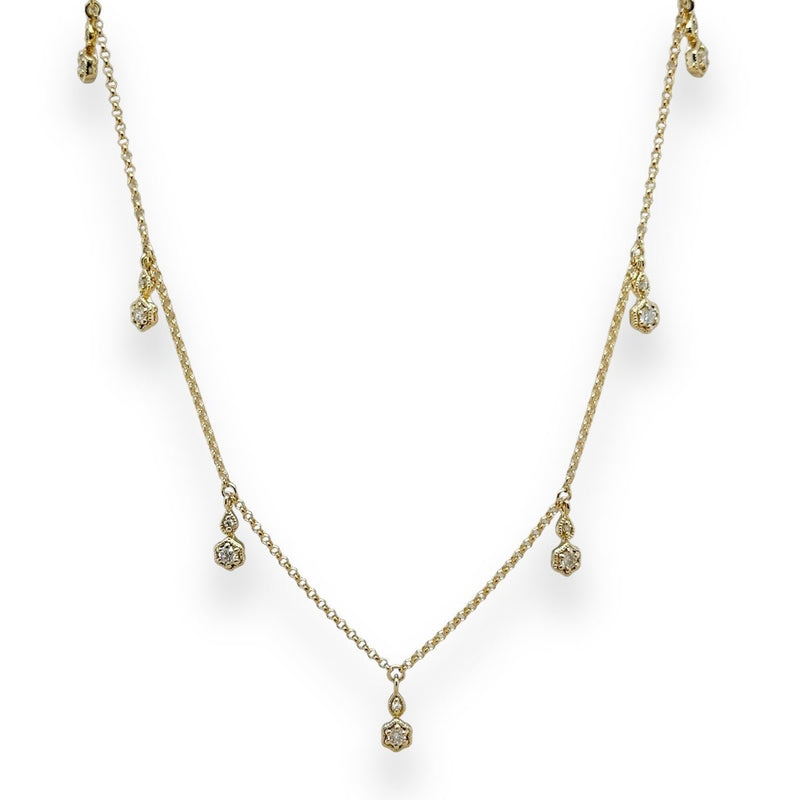 14K Y Gold 18" 0.30ctw G/SI1 Diamond Diamond Station Drop Necklace - Walter Bauman Jewelers