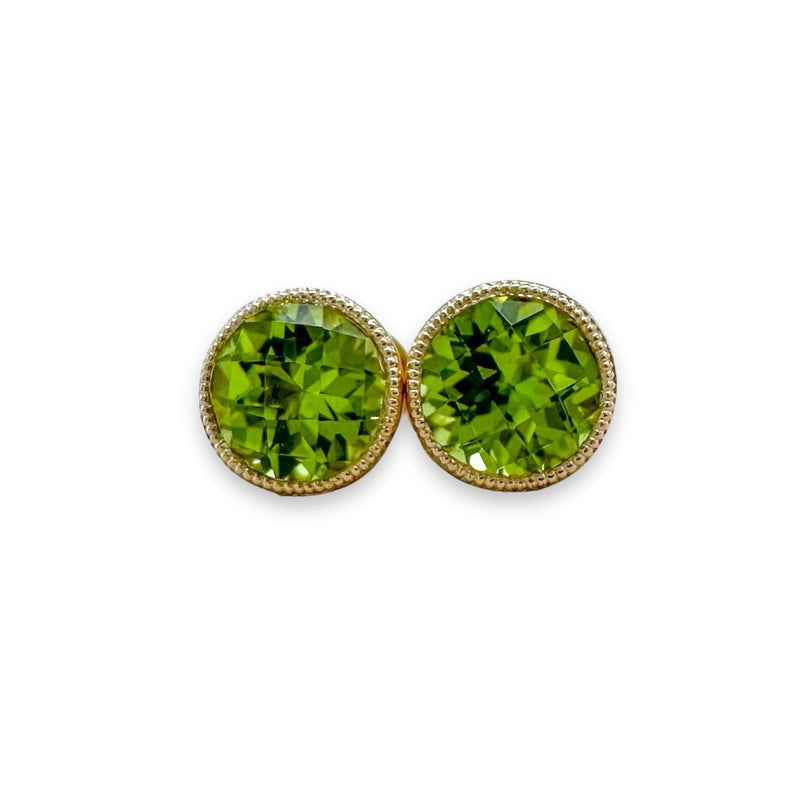 14K Y Gold 1.87ctw 6.5mm Bezel Set Round Peridot Earrings - Walter Bauman Jewelers