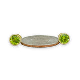 14K Y Gold 1.87ctw 6.5mm Bezel Set Round Peridot Earrings - Walter Bauman Jewelers