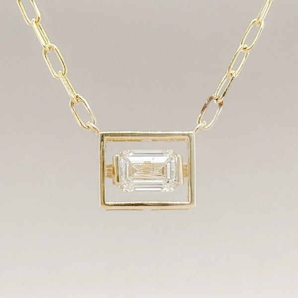 14K Y Gold 1ct F/VS2 Lab - Created Emerald Cut Diamond on Paperclip Chain IGI - Walter Bauman Jewelers