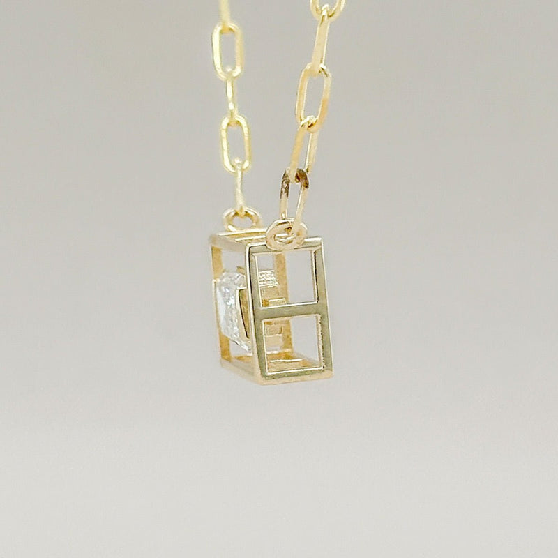 14K Y Gold 1ct F/VS2 Lab - Created Emerald Cut Diamond on Paperclip Chain IGI - Walter Bauman Jewelers